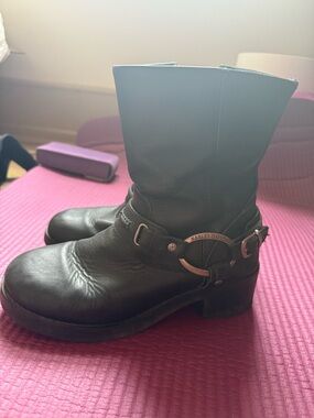 Harley-Davidson Black Leather Harness Motorcycle Boots